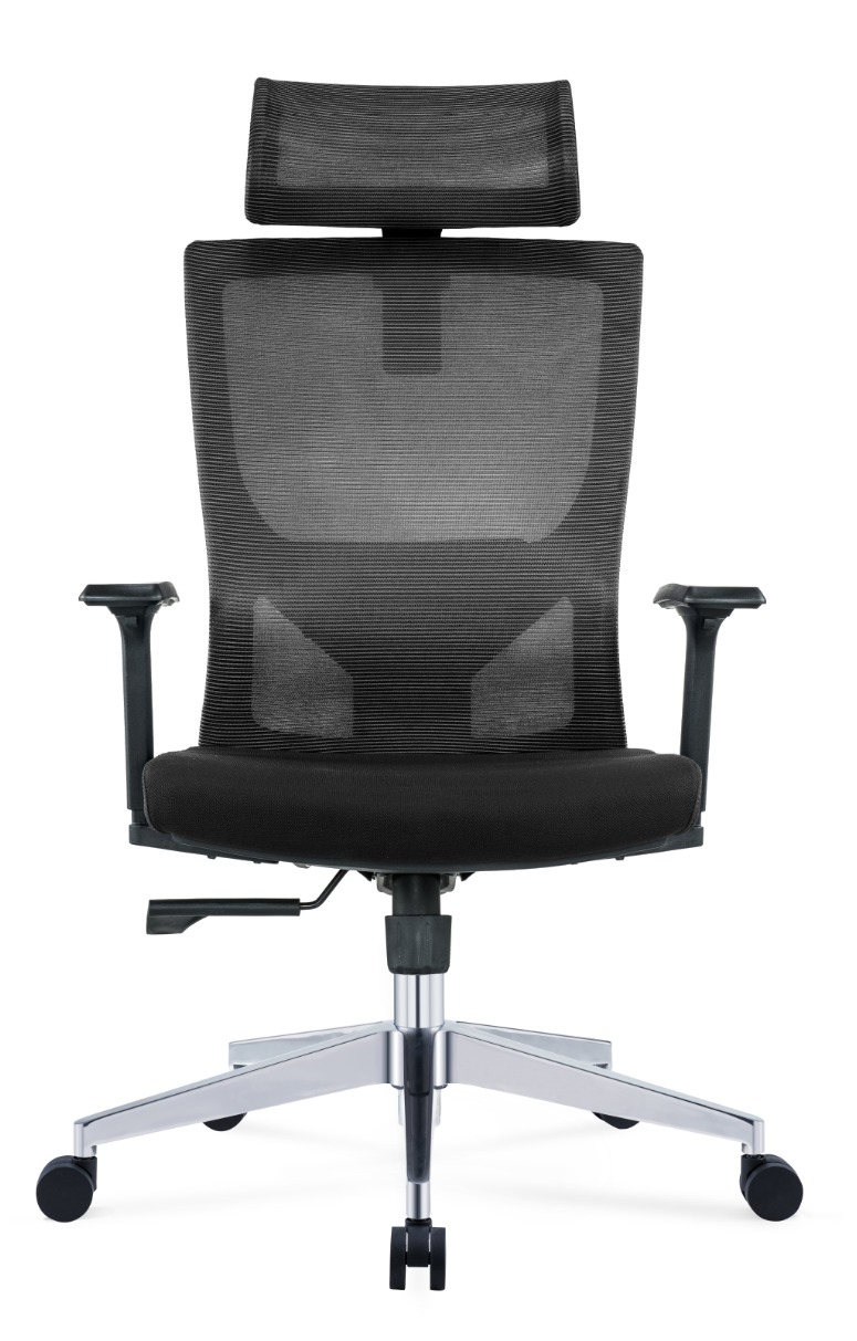 SWIFT HIGH BACK CHAIR;Mesh back & upsholstered seat,up and down Adjustable Headrest,up and down Adjustable Armrest, one position lock mechanism,back support, alluminium base. Size;L63XD52XH120.-(SZ-CH-229B)