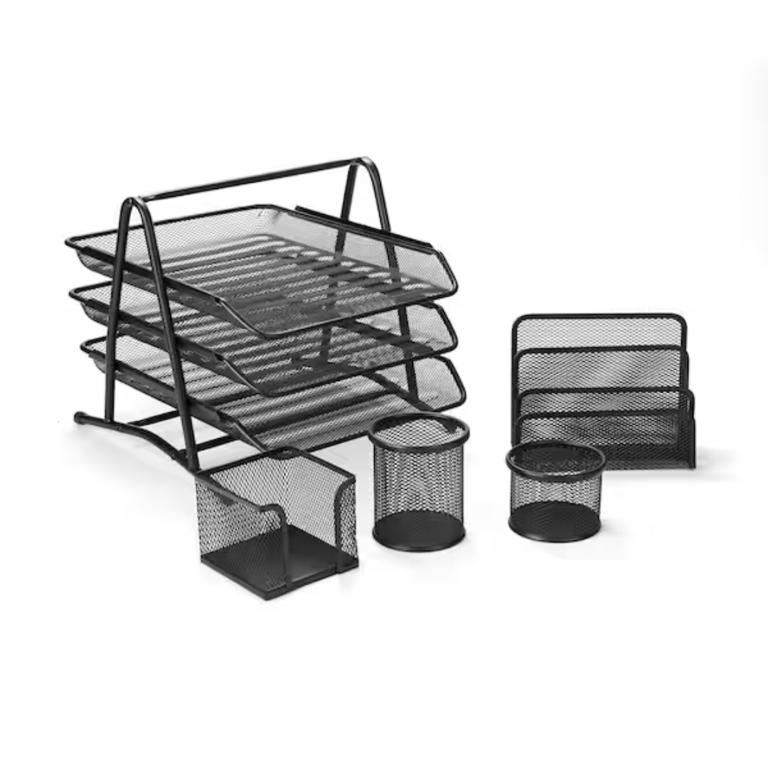 metal mesh office desk organizer stationery set with 5pcs