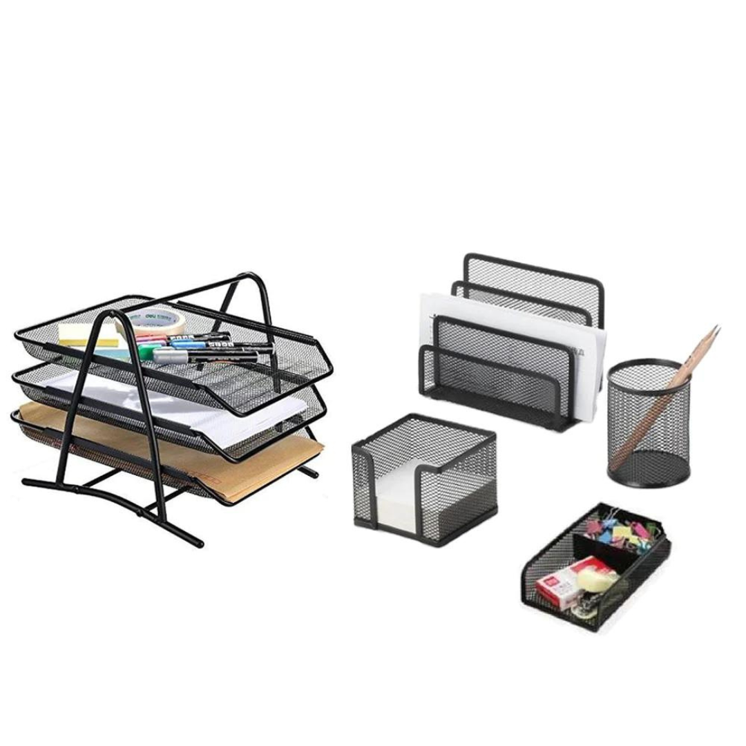 metal mesh office desk organizer stationery set with 5pcs