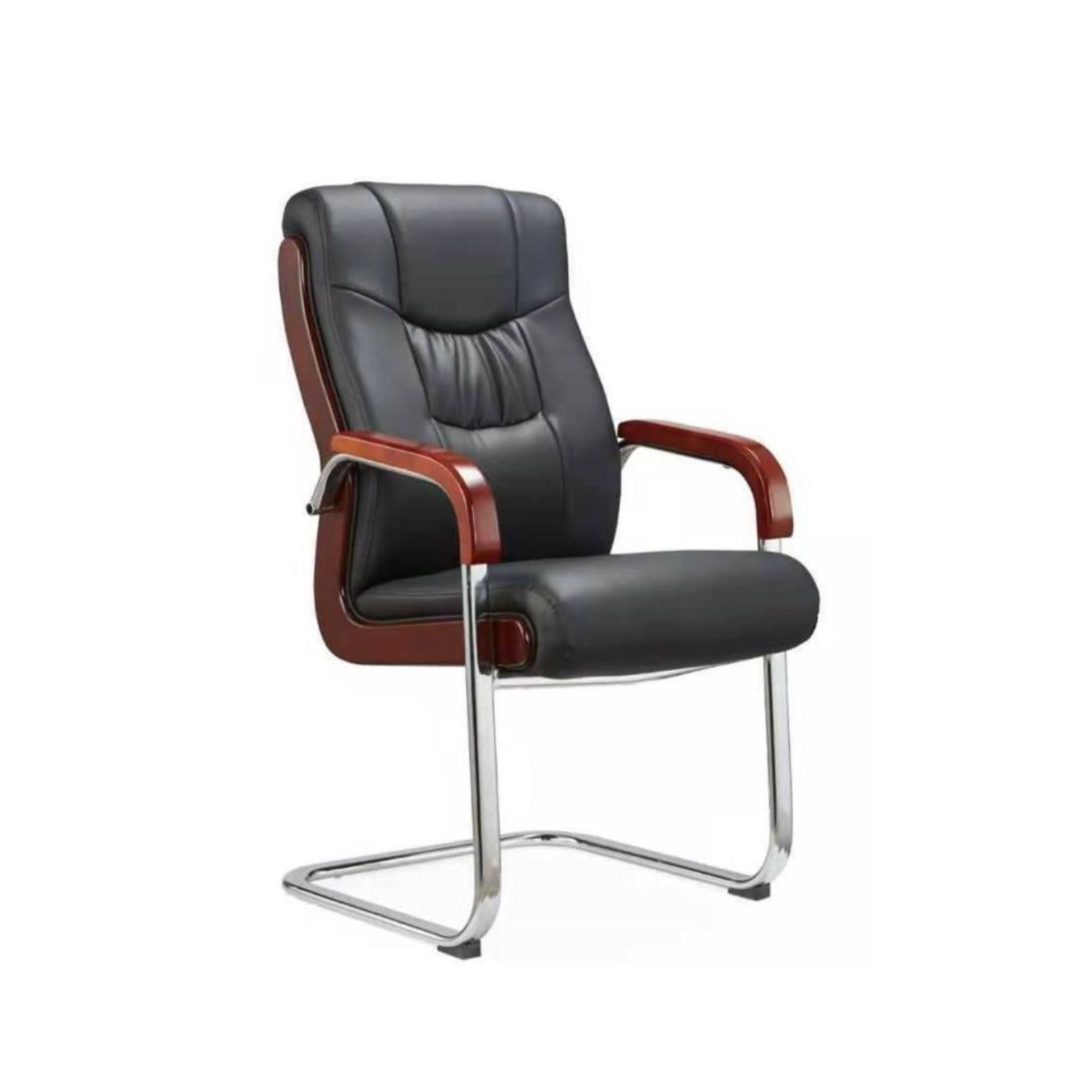 DELTA VISITOR CHAIR; ULHOLSTERED SEAT AND BACK, WOODEN PADDED ARMS, CHROME CANTILEVER BASE; size L66 X D56 X H92